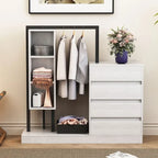 Armoire ouverte avec 4 tiroirs, 3 étagères et tringle à vêtements, armoire autoportante en bois pour chambre à coucher