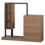 Armoire ouverte avec 4 tiroirs, 3 étagères et tringle à vêtements, armoire autoportante en bois pour chambre à coucher