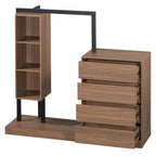 Armoire ouverte avec 4 tiroirs, 3 étagères et tringle à vêtements, armoire autoportante en bois pour chambre à coucher