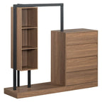 Armoire ouverte avec 4 tiroirs, 3 étagères et tringle à vêtements, armoire autoportante en bois pour chambre à coucher
