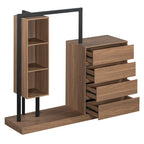 Armoire ouverte avec 4 tiroirs, 3 étagères et tringle à vêtements, armoire autoportante en bois pour chambre à coucher