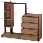 Armoire ouverte avec 4 tiroirs, 3 étagères et tringle à vêtements, armoire autoportante en bois pour chambre à coucher
