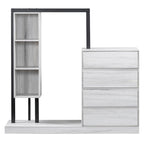 Armoire ouverte avec 4 tiroirs, 3 étagères et tringle à vêtements, armoire autoportante en bois pour chambre à coucher