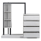 Armoire ouverte avec 4 tiroirs, 3 étagères et tringle à vêtements, armoire autoportante en bois pour chambre à coucher