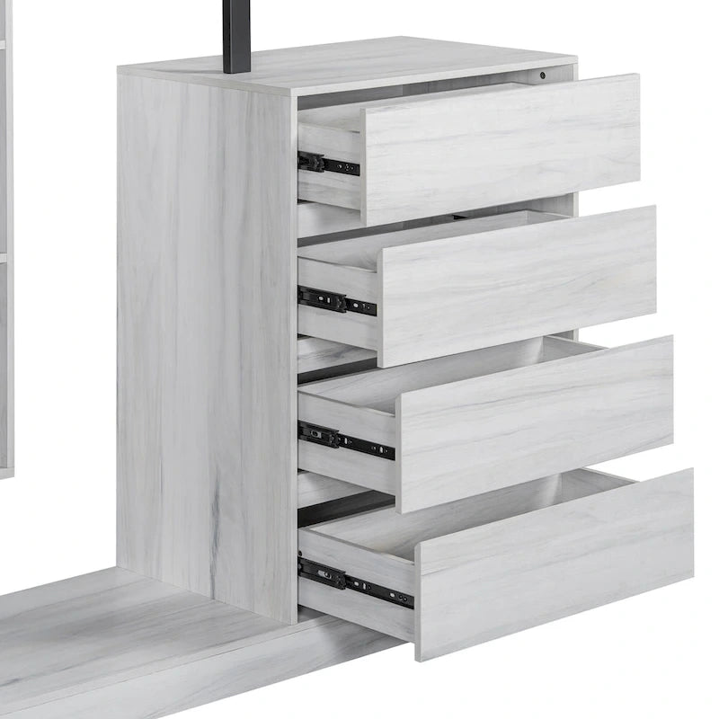 Armoire ouverte avec 4 tiroirs, 3 étagères et tringle à vêtements, armoire autoportante en bois pour chambre à coucher