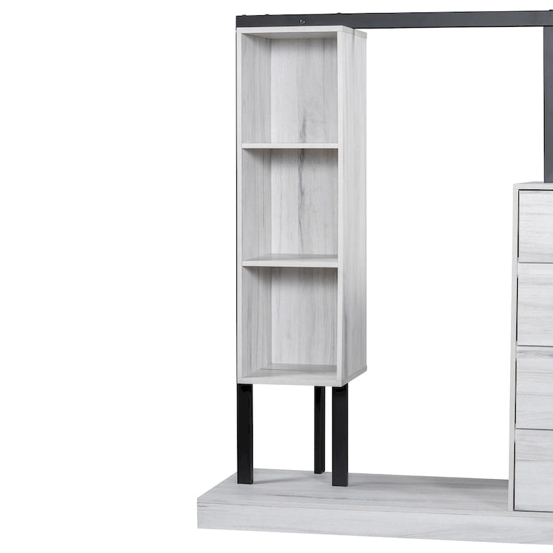 Armoire ouverte avec 4 tiroirs, 3 étagères et tringle à vêtements, armoire autoportante en bois pour chambre à coucher