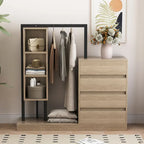 Armoire ouverte avec 4 tiroirs, 3 étagères et tringle à vêtements, armoire autoportante en bois pour chambre à coucher