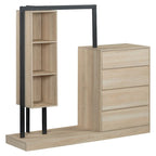 Armoire ouverte avec 4 tiroirs, 3 étagères et tringle à vêtements, armoire autoportante en bois pour chambre à coucher