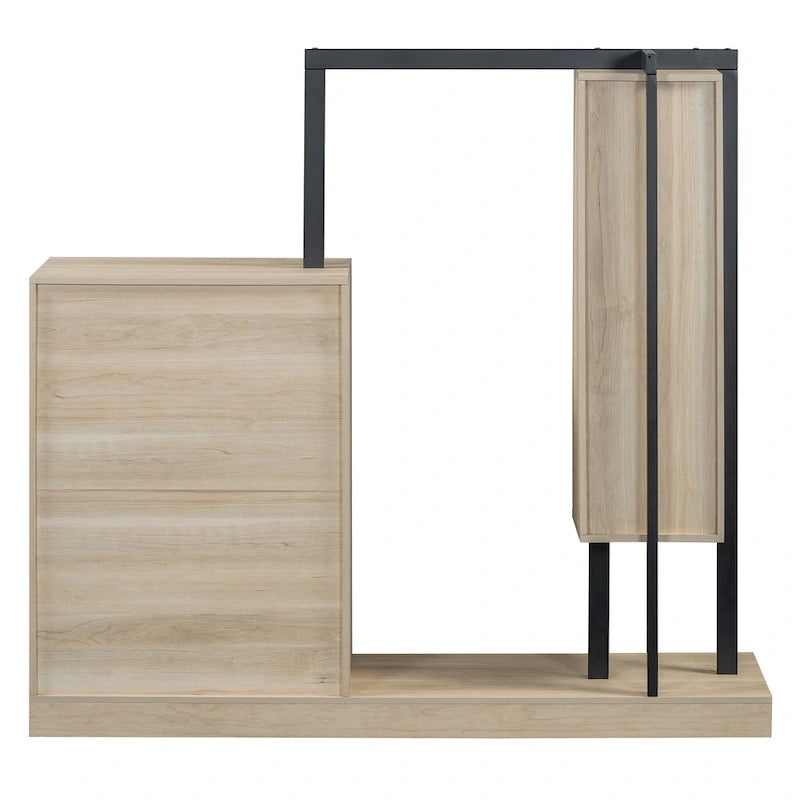 Armoire ouverte avec 4 tiroirs, 3 étagères et tringle à vêtements, armoire autoportante en bois pour chambre à coucher