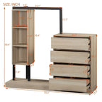 Armoire ouverte avec 4 tiroirs, 3 étagères et tringle à vêtements, armoire autoportante en bois pour chambre à coucher