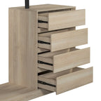 Armoire ouverte avec 4 tiroirs, 3 étagères et tringle à vêtements, armoire autoportante en bois pour chambre à coucher