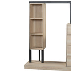 Armoire ouverte avec 4 tiroirs, 3 étagères et tringle à vêtements, armoire autoportante en bois pour chambre à coucher