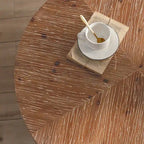 Table basse ronde "Modern Retro Stitching" avec plateau en bois de sapin et piètement croisé noir, pour salon
