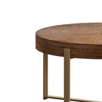 Table basse ronde "Modern Retro Stitching" avec plateau en bois de sapin et piètement croisé noir, pour salon