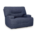 Fauteuil inclinable électrique Marissa, assise large, en polyester bleu marine doux