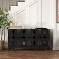 Buffet/Bahut d'appoint sculpté, Meuble de rangement d'entrée/Console multimédia de 60,5 po avec 4 portes