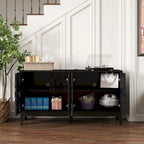 Buffet/Bahut d'appoint sculpté, Meuble de rangement d'entrée/Console multimédia de 60,5 po avec 4 portes