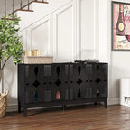 Buffet/Bahut d'appoint sculpté, Meuble de rangement d'entrée/Console multimédia de 60,5 po avec 4 portes