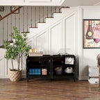 Buffet/Bahut d'appoint sculpté, Meuble de rangement d'entrée/Console multimédia de 60,5 po avec 4 portes