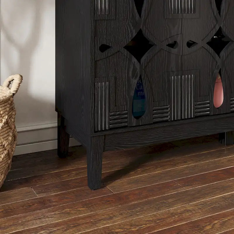 Buffet/Bahut d'appoint sculpté, Meuble de rangement d'entrée/Console multimédia de 60,5 po avec 4 portes