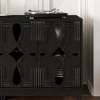 Buffet/Bahut d'appoint sculpté, Meuble de rangement d'entrée/Console multimédia de 60,5 po avec 4 portes