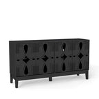 Buffet/Bahut d'appoint sculpté, Meuble de rangement d'entrée/Console multimédia de 60,5 po avec 4 portes