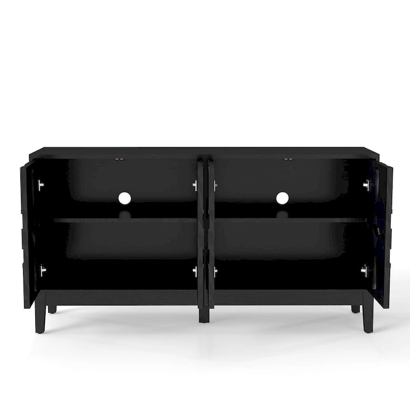 Buffet/Bahut d'appoint sculpté, Meuble de rangement d'entrée/Console multimédia de 60,5 po avec 4 portes