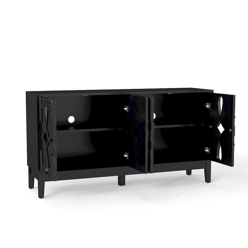 Buffet/Bahut d'appoint sculpté, Meuble de rangement d'entrée/Console multimédia de 60,5 po avec 4 portes