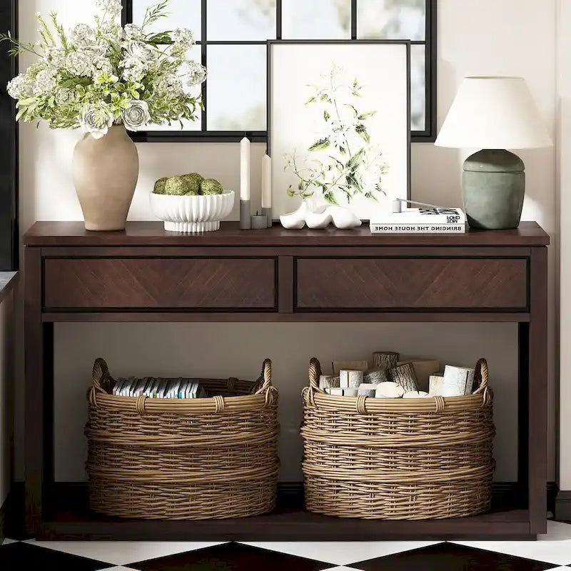 Table console d'entrée rustique en bois de 55 po (expresso)
