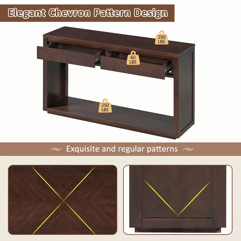 Table console d'entrée rustique en bois de 55 po (expresso)