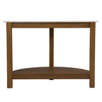 Console demi-cercle en faux marbre blanc avec étagère et base en bois - 41,75 L x 20 l x 30,25 H