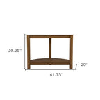 Console demi-cercle en faux marbre blanc avec étagère et base en bois - 41,75 L x 20 l x 30,25 H