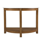 Console demi-cercle en faux marbre blanc avec étagère et base en bois - 41,75 L x 20 l x 30,25 H