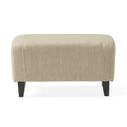 Fauteuil club en tissu touffeté de couleur beige clair Elaine avec pouf par