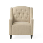 Fauteuil club en tissu touffeté de couleur beige clair Elaine avec pouf par