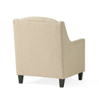 Fauteuil club en tissu touffeté de couleur beige clair Elaine avec pouf par