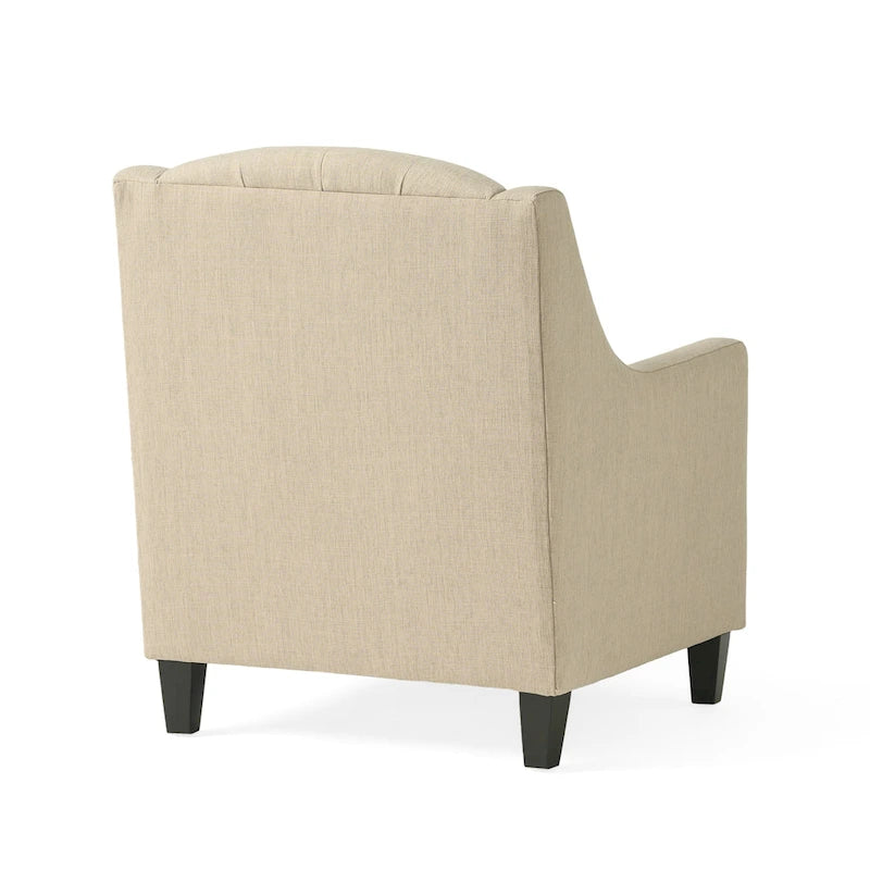 Fauteuil club en tissu touffeté de couleur beige clair Elaine avec pouf par