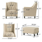 Fauteuil club en tissu touffeté de couleur beige clair Elaine avec pouf par