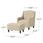 Fauteuil club en tissu touffeté de couleur beige clair Elaine avec pouf par