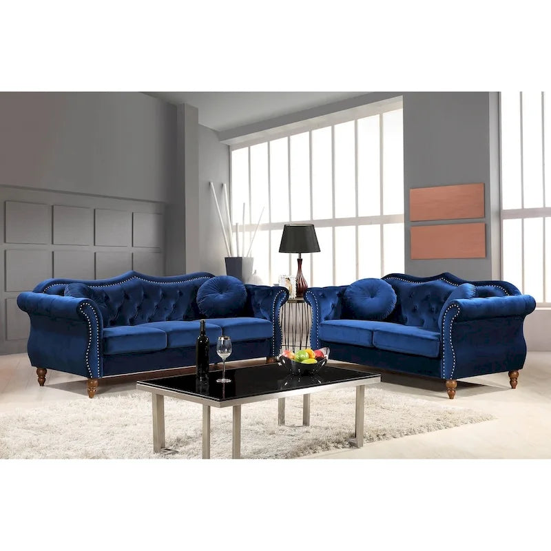 Ensemble de canapés Chesterfield cloués du milieu du siècle Mantel