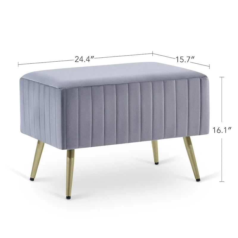Banc d'entrée moderne rembourré avec assise en velours rembourrée de 24 po