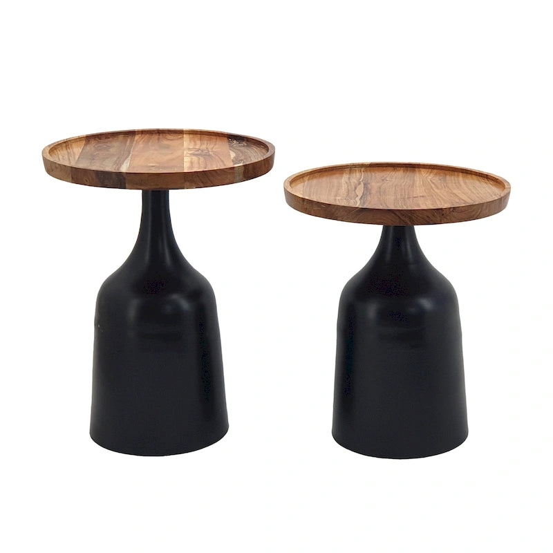 Tables trompettes Sergilis en acacia et aluminium A&B Home - Lot de 2