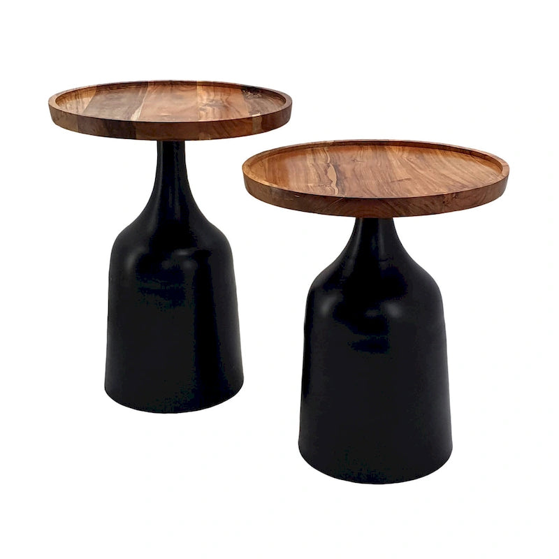 Tables trompettes Sergilis en acacia et aluminium A&B Home - Lot de 2