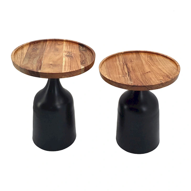Tables trompettes Sergilis en acacia et aluminium A&B Home - Lot de 2