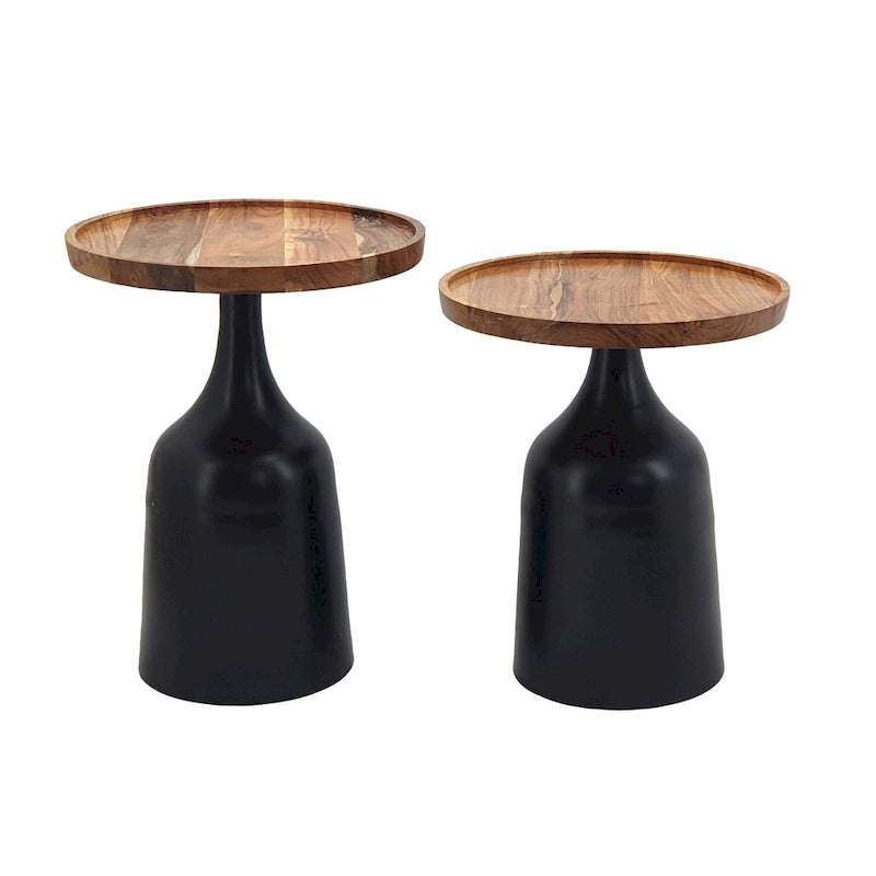 Tables trompettes Sergilis en acacia et aluminium A&B Home - Lot de 2