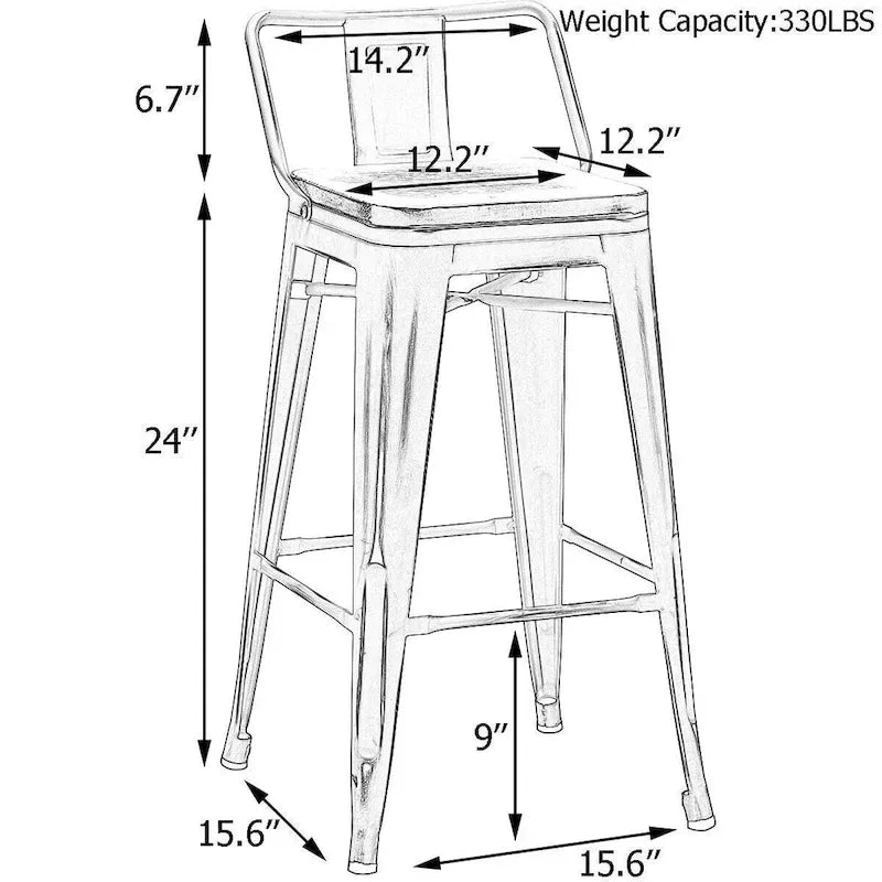 Tabourets de bar Andeworld 24 pouces en métal avec dossier Lot de 4