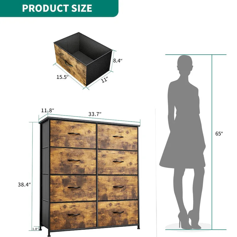Commode verticale moderne à 8 tiroirs en tissu, tour de rangement pour chambre à coucher
