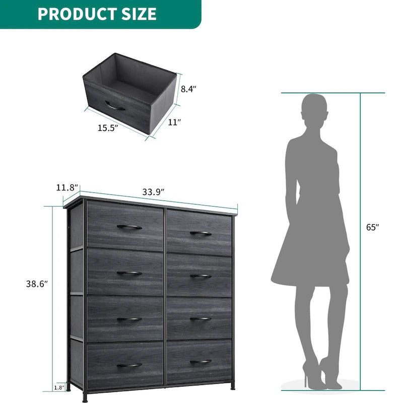 Commode verticale moderne à 8 tiroirs en tissu, tour de rangement pour chambre à coucher