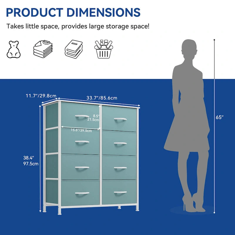 Commode verticale moderne à 8 tiroirs en tissu, tour de rangement pour chambre à coucher
