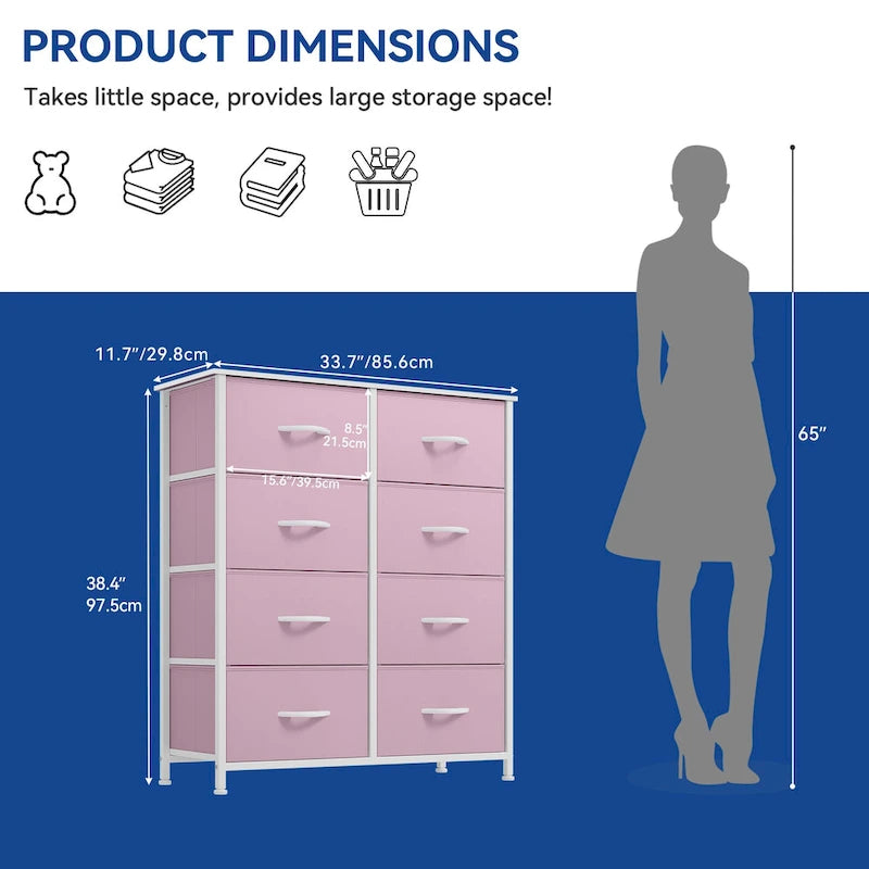 Commode verticale moderne à 8 tiroirs en tissu, tour de rangement pour chambre à coucher